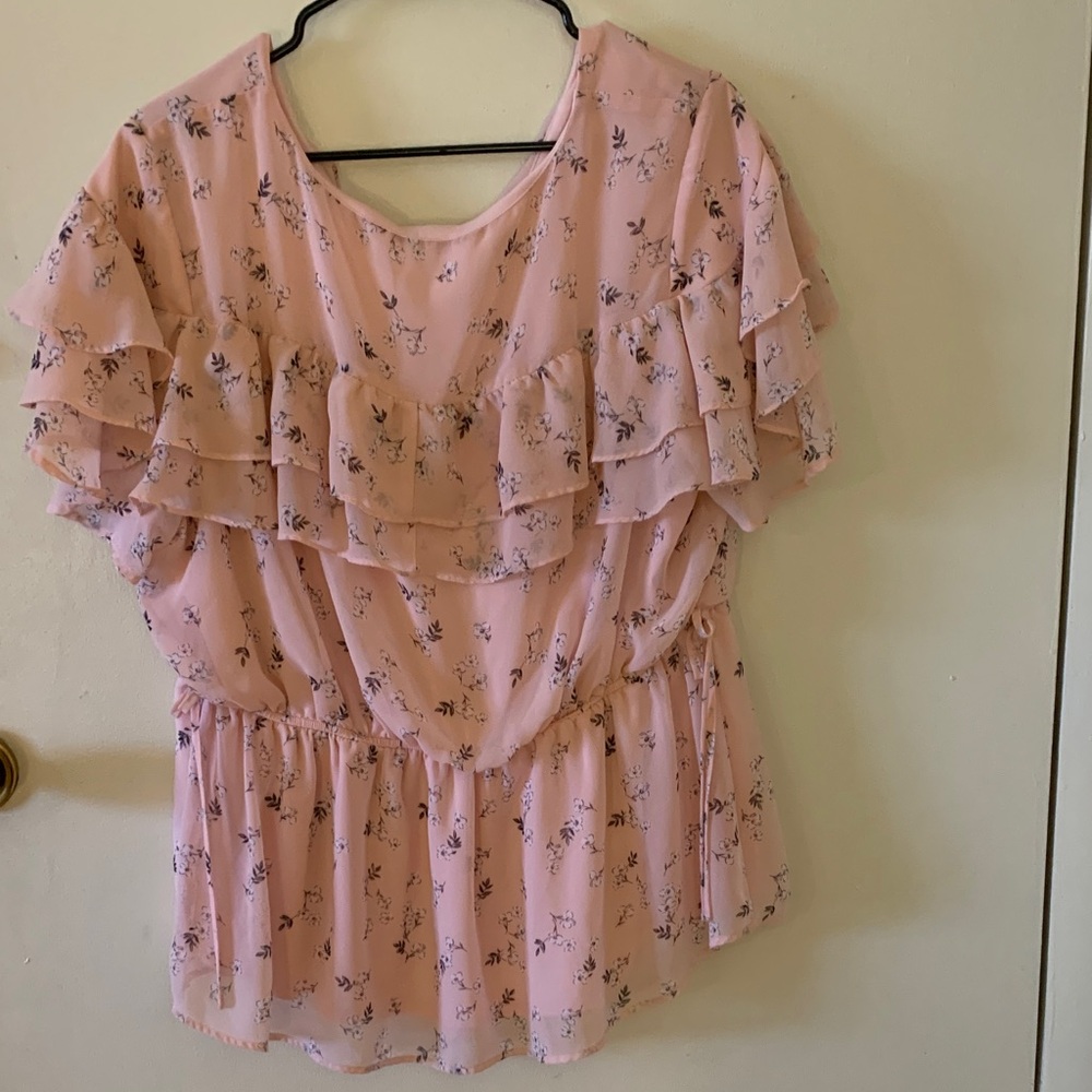 Lane Bryant Pink Floral Ruffle Blouse - Picture 4 of 6